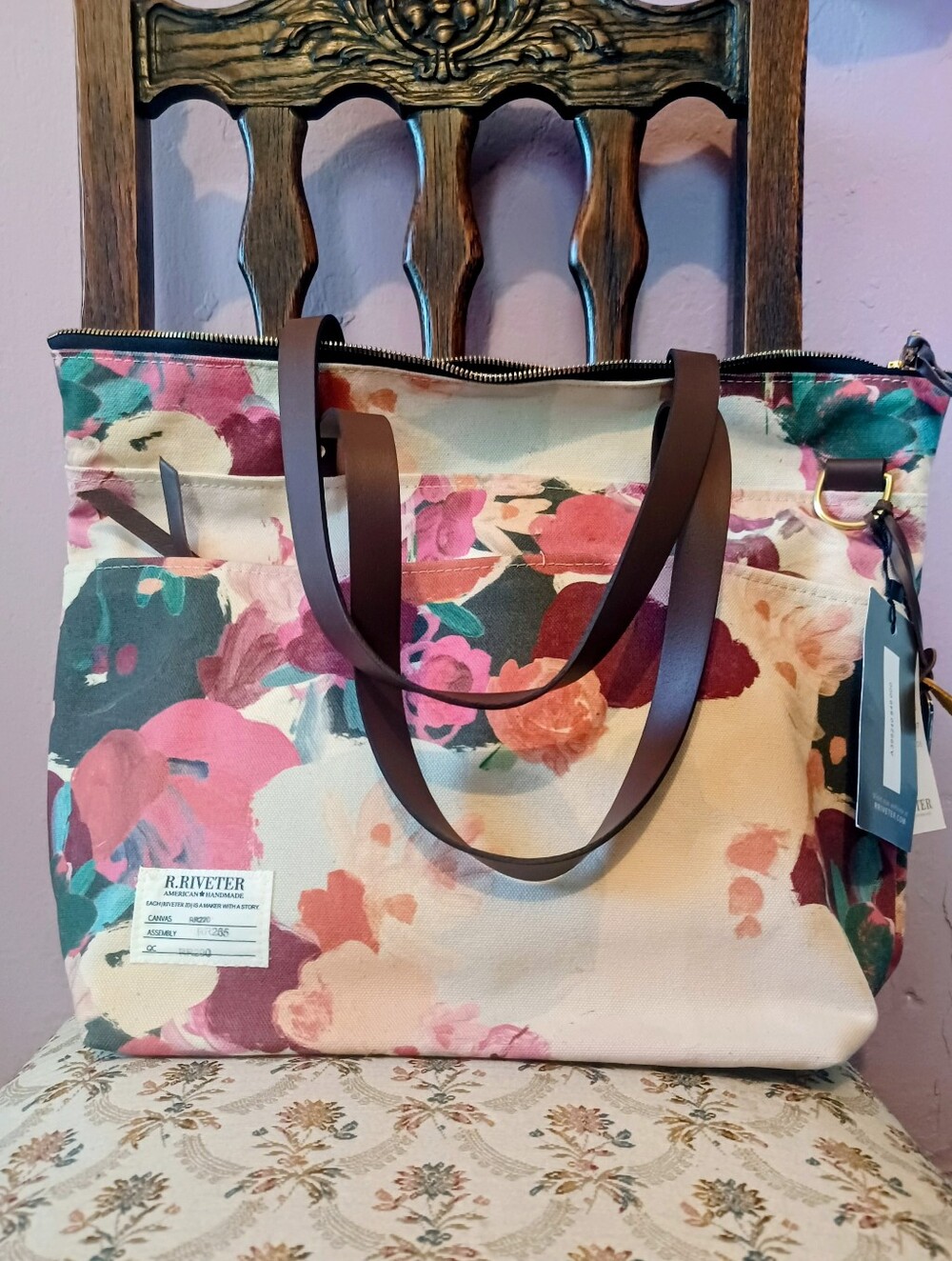 Floral Canvas Tote Bag in Multi Pink